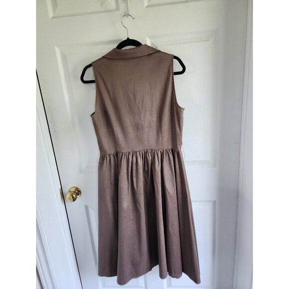 Joseph Ribkoff Light Brown Taffeta style button front sleeveless dress Size 12 - Picture 2 of 7